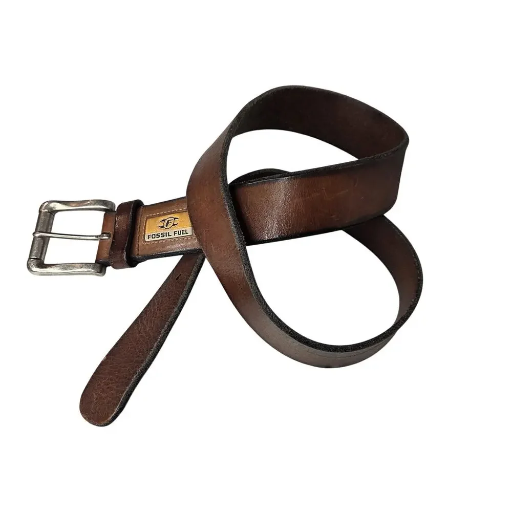 Fossil Fuel Distressed Brown Leather Unisex Belt size M Brown Vintage Style